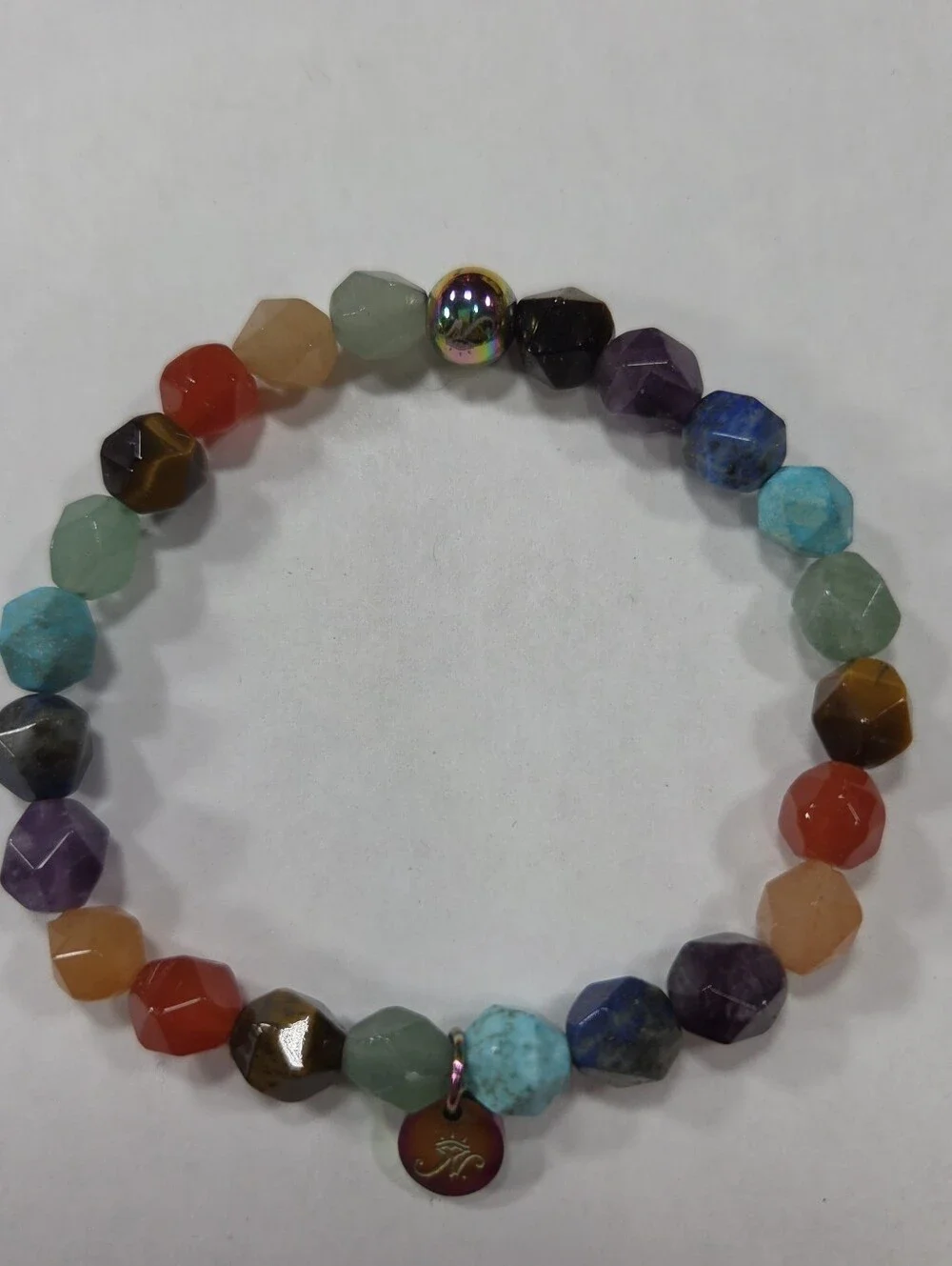 🆕️ NOGU Rainbow Chakra 7 Gemstone Geom Bracelet Unicorn Silver